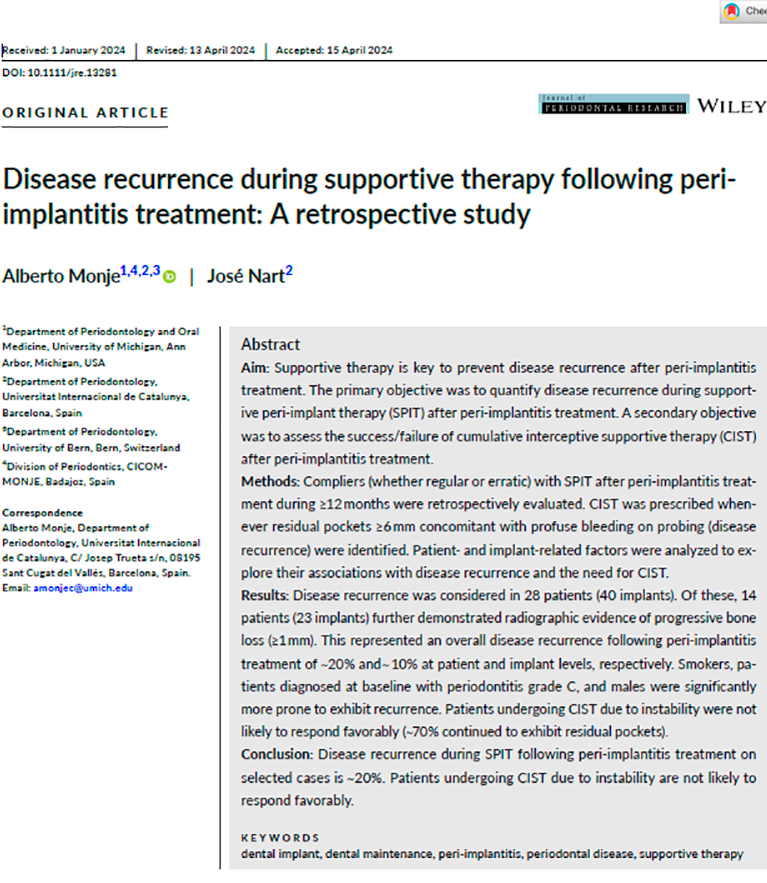 Recurrencia de la enfermedad durante la terapia de apoyo después del tratamiento de la periimplantitis: un estudio retrospectivo